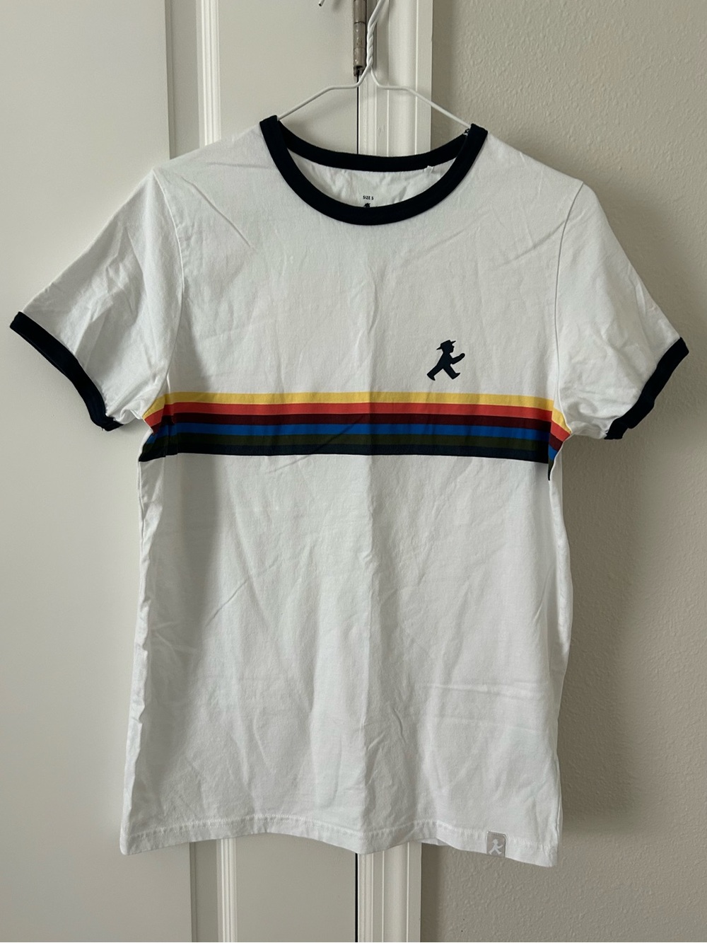 Ampelmann Berlin White Ringer Tee Chest Stripe Walking Traffic Light Man Emblem